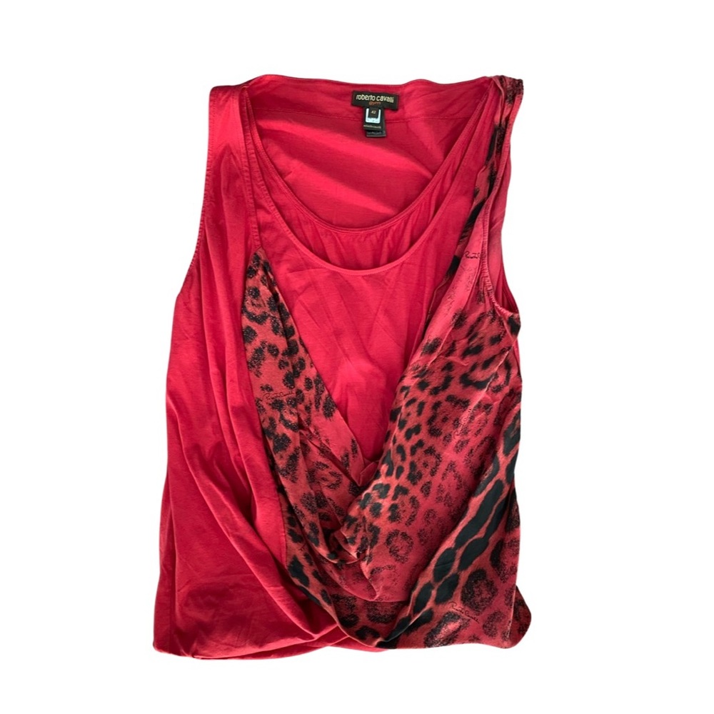 Roberto Cavalli Gym, Red/Black Leopard top, Size It 42